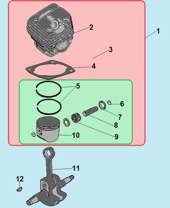 2 ПОРШЕНЬ - ЦИЛИНДР - КОЛЬЦА БЕНЗОПИЛА CHAMPION 251-18