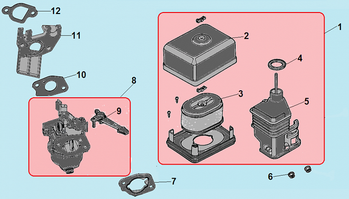 9 КАРБЮРАТОР - ВОЗДУШНЫЙ ФИЛЬТР МОТОПОМПА CHAMPION GP55