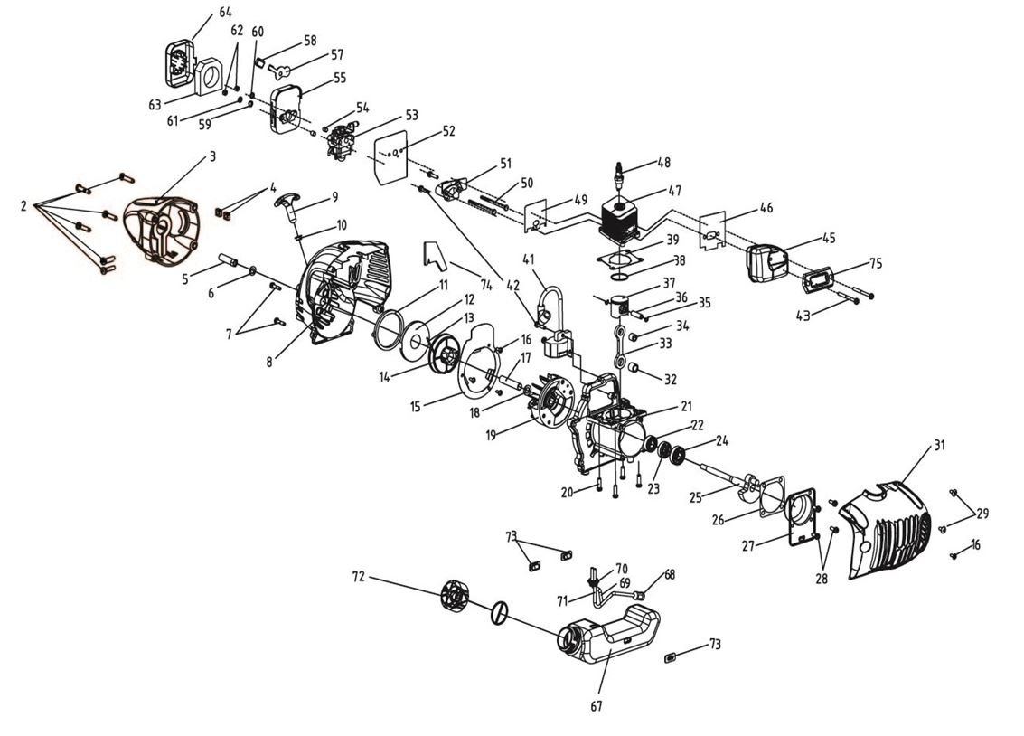 ЗАПЧАСТИ ДЛЯ ТРИММЕРА БЕНЗИНОВОГО ELITECH Т 700В (ДО 2015 ГОДА) (ДВИГАТЕЛЬ)