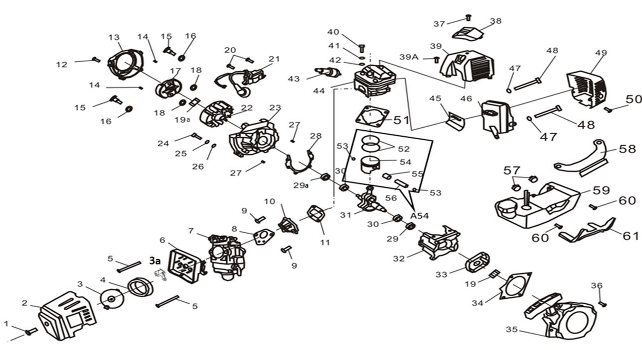 ЗАПЧАСТИ ДЛЯ ТРИММЕРА БЕНЗИНОВОГО ELITECH Т 43 ПРОМО (2019 ГОД) (ДВИГАТЕЛЬ)